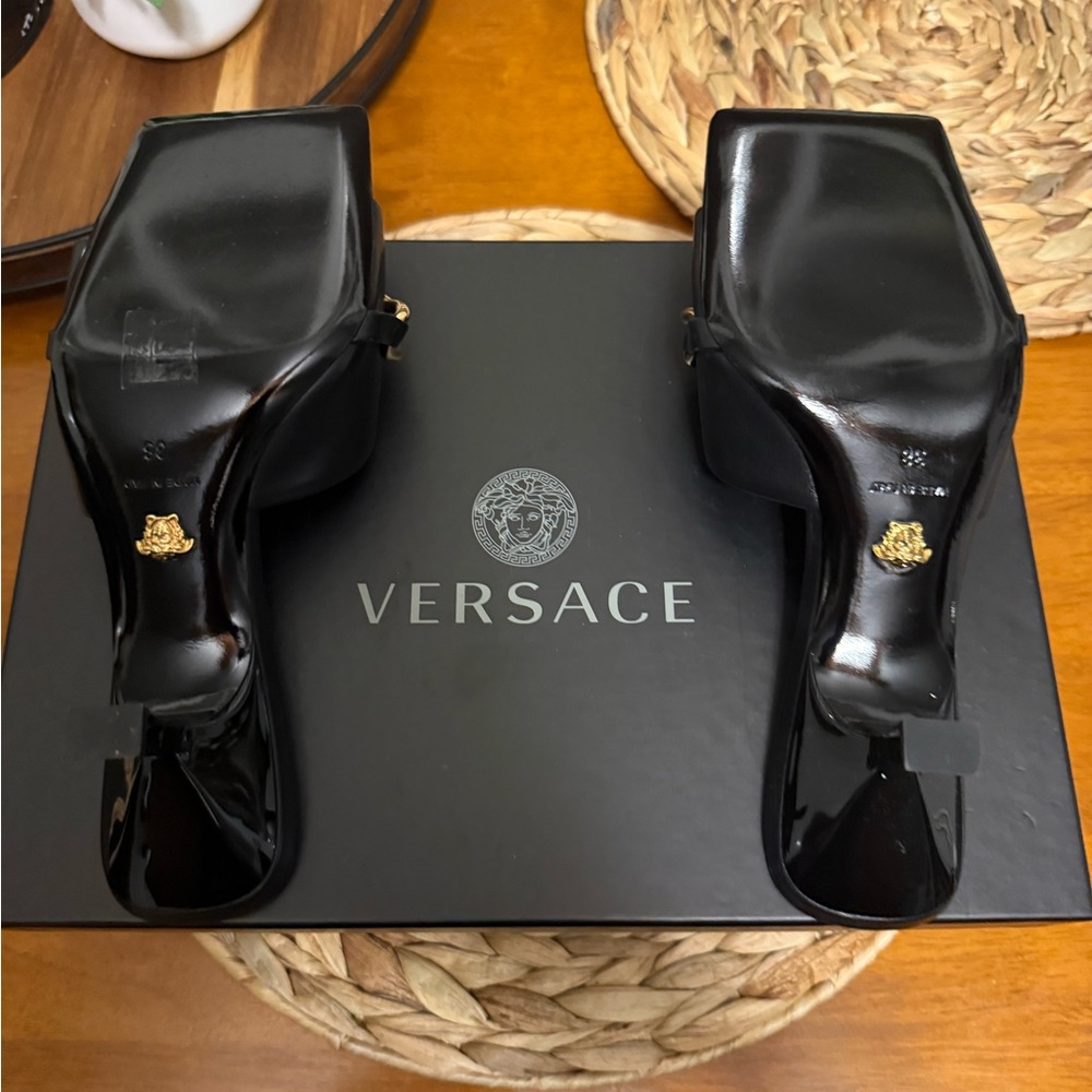 Versace Black Mules with Gold Chain Accent - Picture 4 of 5